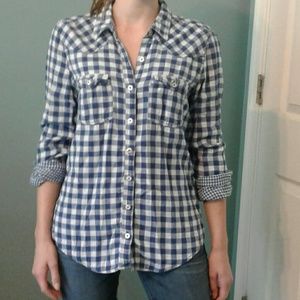 Hollister Blue and White Checkered Button Down